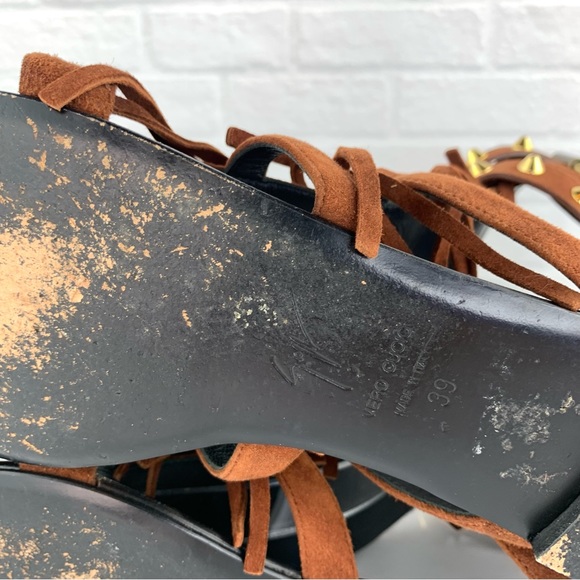 Giuseppe Zanotti Suede Studded Gladiator Sandals Brown Size 39 - Picture 15 of 16